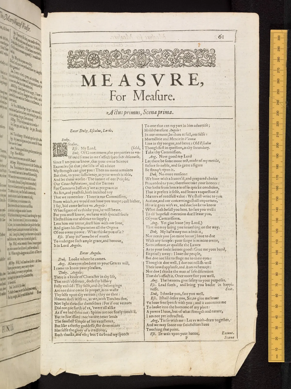 Measure for Measure in the Bodleian First Folio, fol. F1r