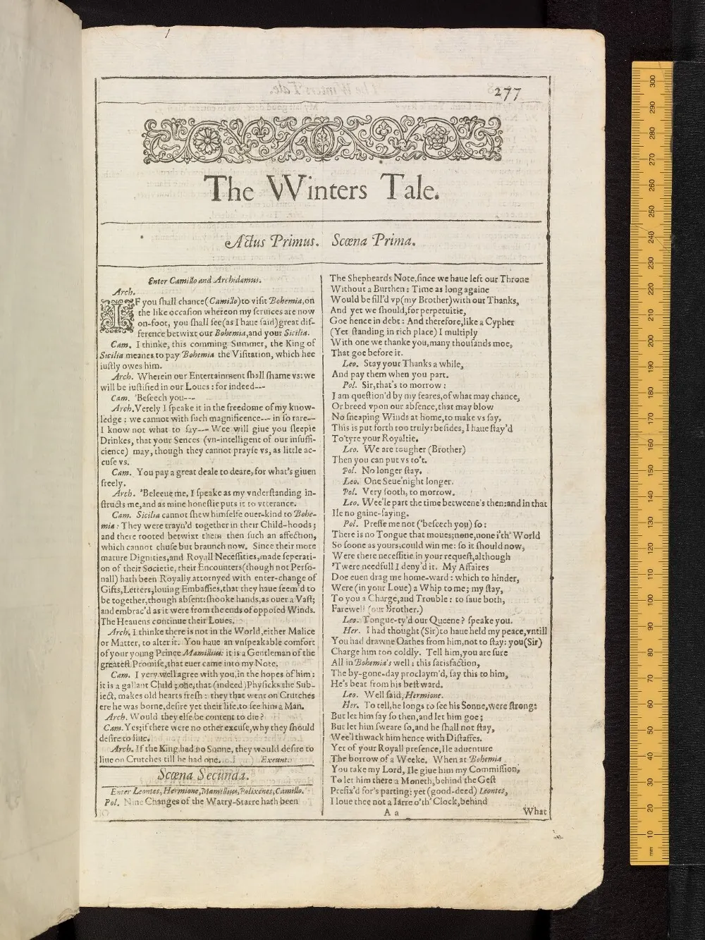 The Winter's Tale in the Bodleian First Folio, fol. 2A1r