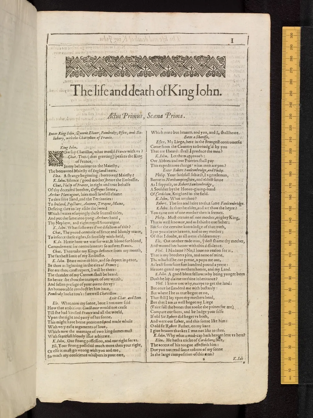 King John in the Bodleian First Folio, fol. a1r