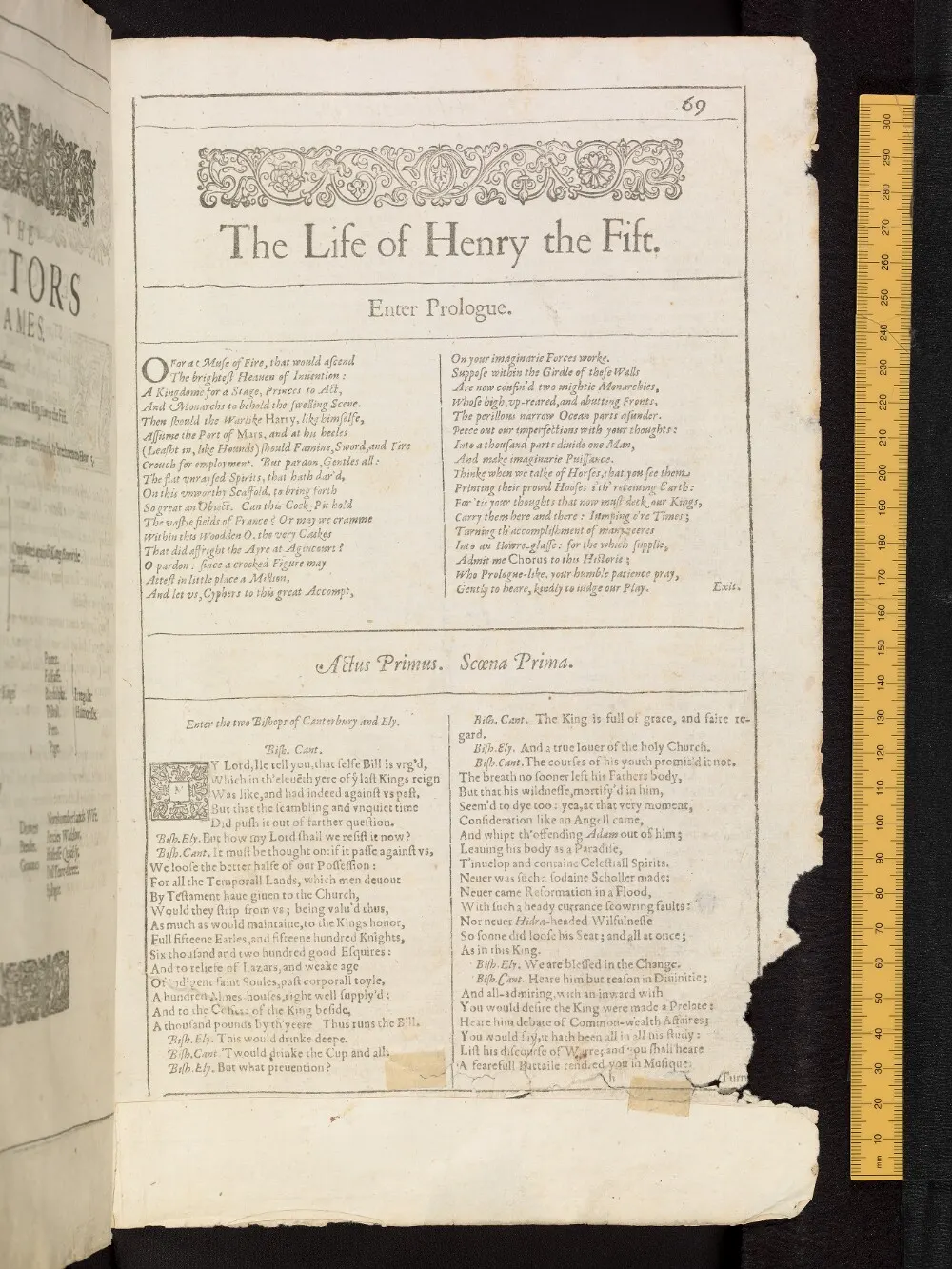 Henry V in the Bodleian First Folio, fol. h1r