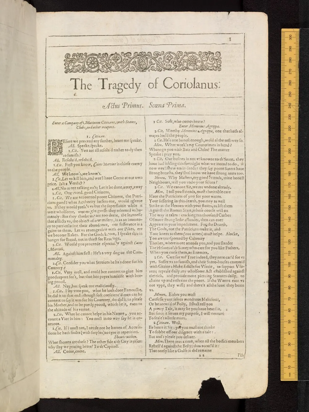 Coriolanus in the Bodleian First Folio, fol. aa1r